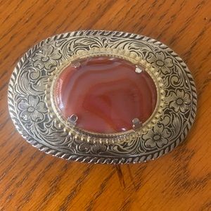 Western Belt Buckle - Rustic Red Stone - Like New